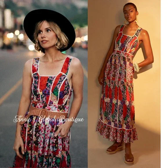 RARE NWT ANTHROPOLOGIE BHANUNI By JYOTI Square Neck Bohemian Maxi Dress. - Picture 9 of 16